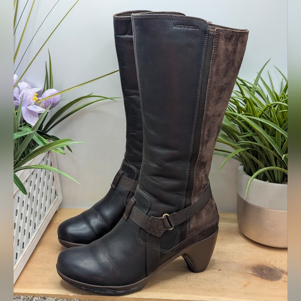 Merrell Evara Amp Espresso Women's Size 6.5 Boots Brown Leather And Lt Br Suede